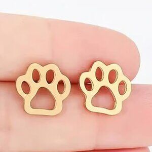 Gold Stainless Steel PAW PRINT Stud Earrings